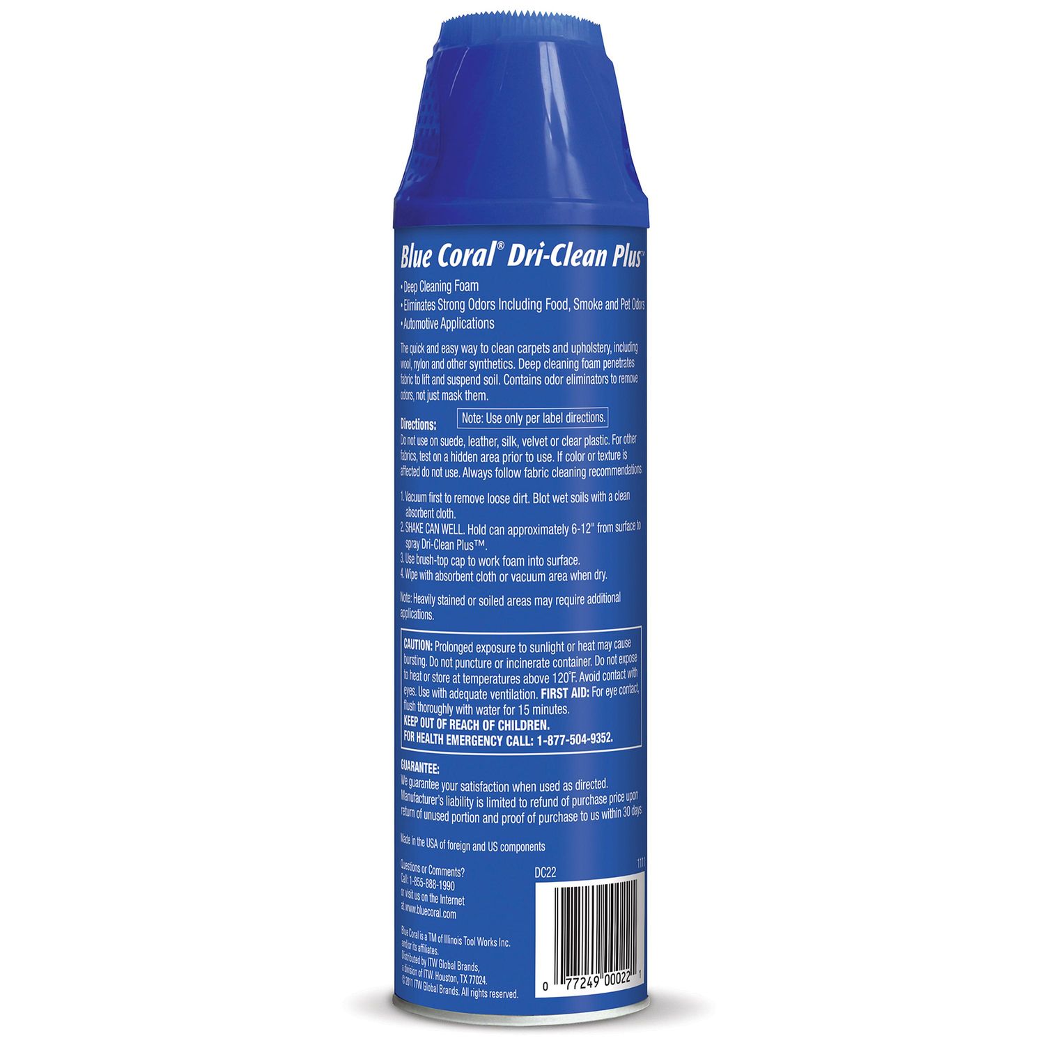 Blue Coral DC22 Dri-Clean Plus Upholstery Cleaner, 22 oz Aerosol Can,  Liquid, Sweet