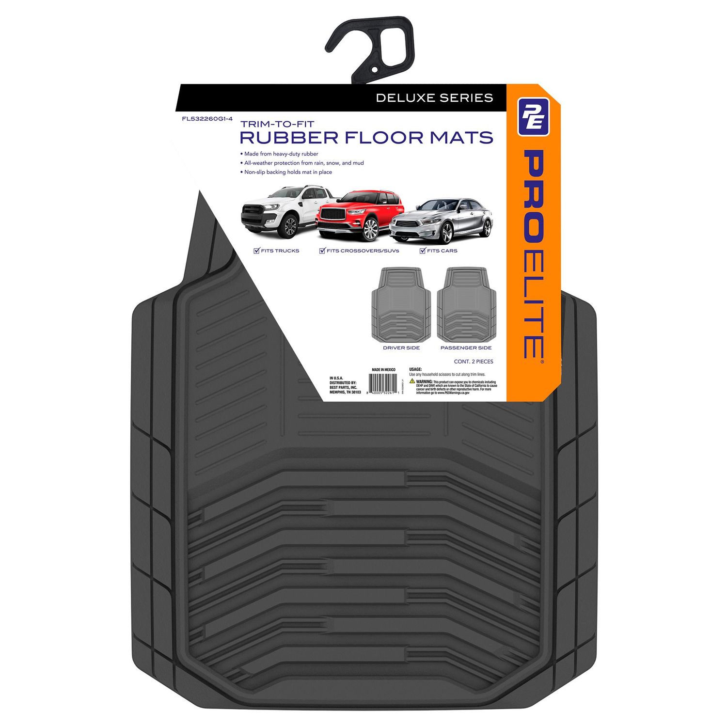 ProElite Deluxe Gray Rubber Heavy Duty Floor Mats 2 Piece