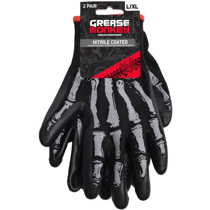 Guantes Grease Monkey Tejidos con Diseno de Huesos Negros y