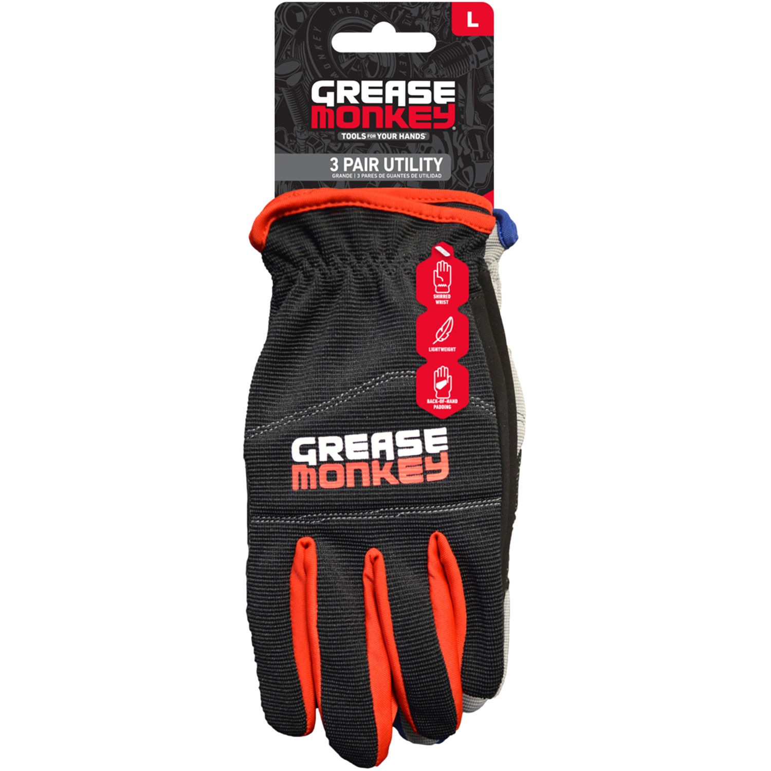 Grease Monkey Guantes Mecanicos Utilitarios Grandes Negro y Rojo 3 Pares
