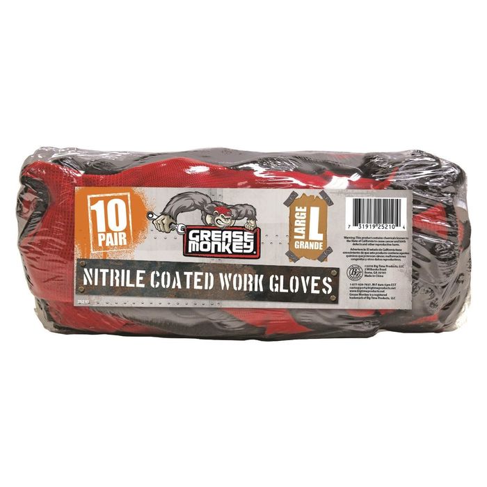 Grease Monkey Guante de Trabajo Recubierto de Nitrilo, 10 Piezas