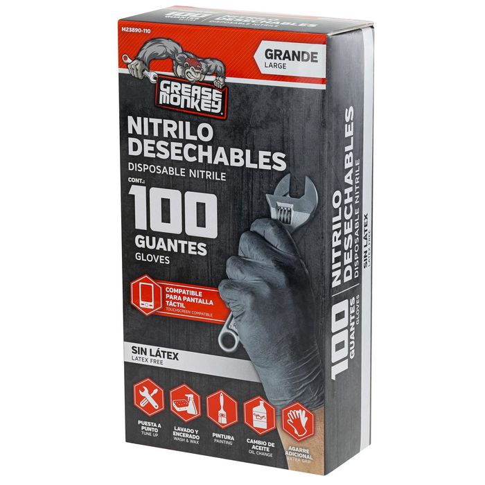 Grease Monkey Guantes Desechables de Nitrilo, Grandes, 100 Piezas