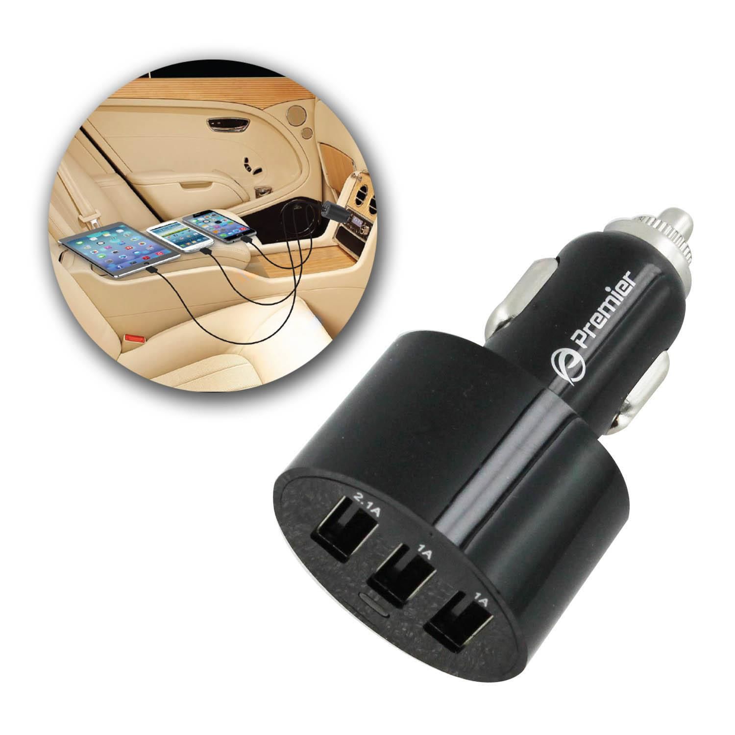 Premier Cargador para autos con tres puertos USB