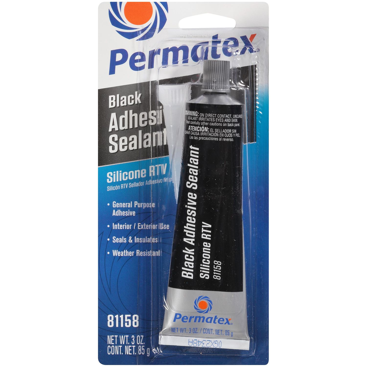 Permatex Sellador adhesivo de silicón negro, tubo de 3 oz
