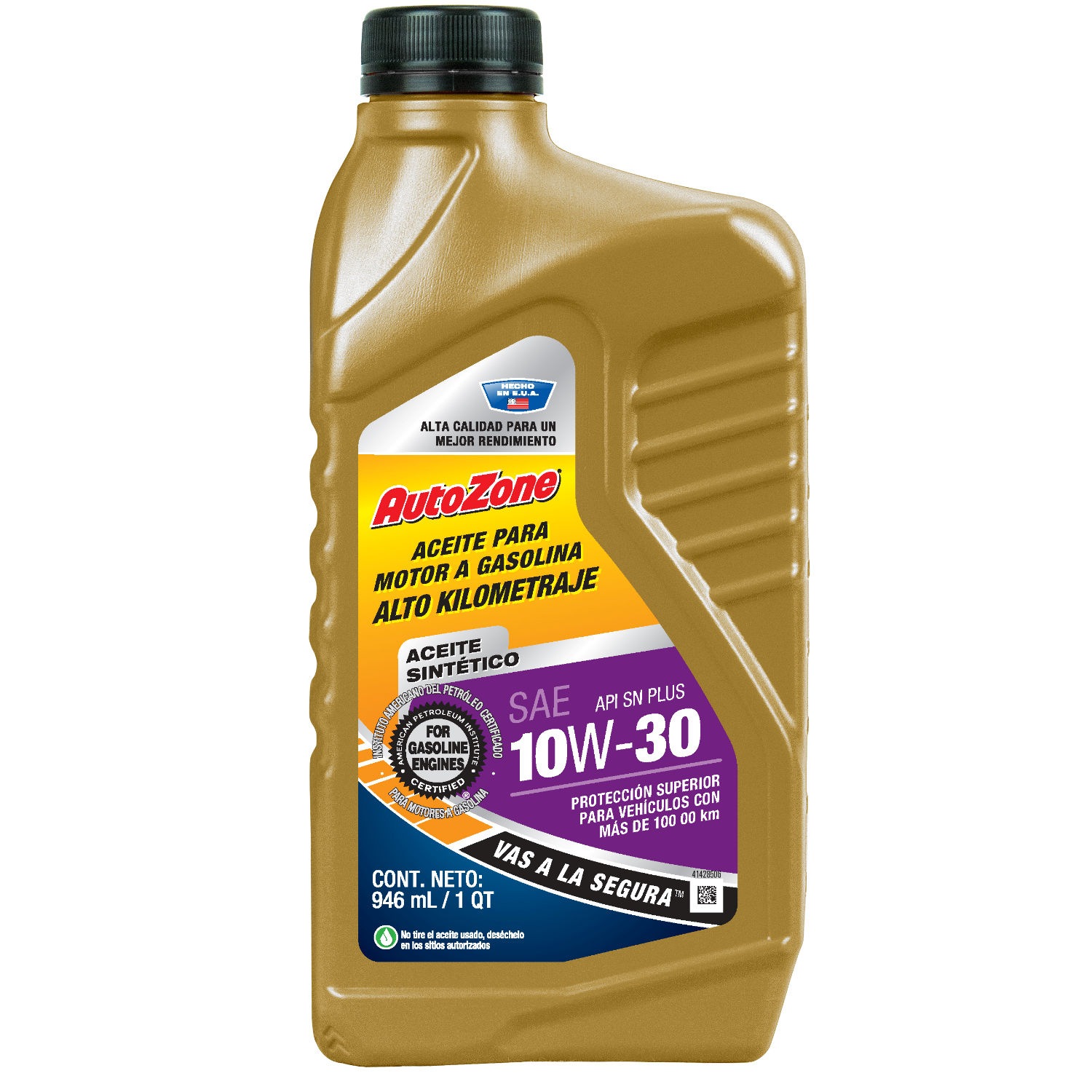AutoZone Alto Kilometraje Sintetico 10W30 Aceite de Motor 1 Cuarto